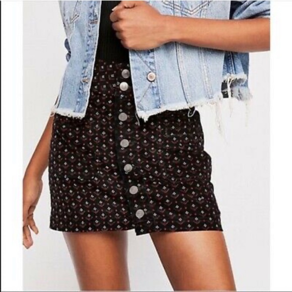 Free People We the Free Button Front Corduroy Mini Skirt Floral GeometricPattern - Picture 3 of 12